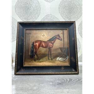 Dream-art animal red horse in stable Beautiful frame Print W/ Texture 31”X27”X2”